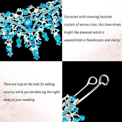 TOBATOBA Silver Wedding Crystal Tiaras and Crowns for Women, Bride Royal Queen Headband Princess Quinceanera Headpieces for Birthday Prom Pageant Party