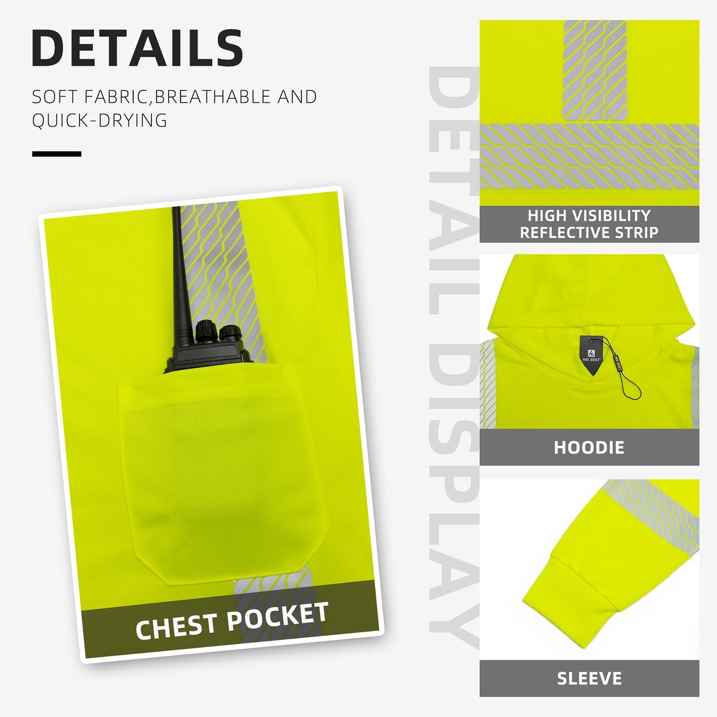 High Visibility Hoodies for Men,Safety Reflective Long Sleeve ANSI Class 3 Hi Vis Construction Work Shirts with Hood