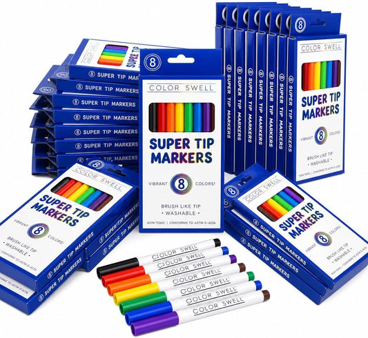 Color Swell Bulk Super Tip Markers, 50 Pack, 8 Colors per Pack (400 Total)