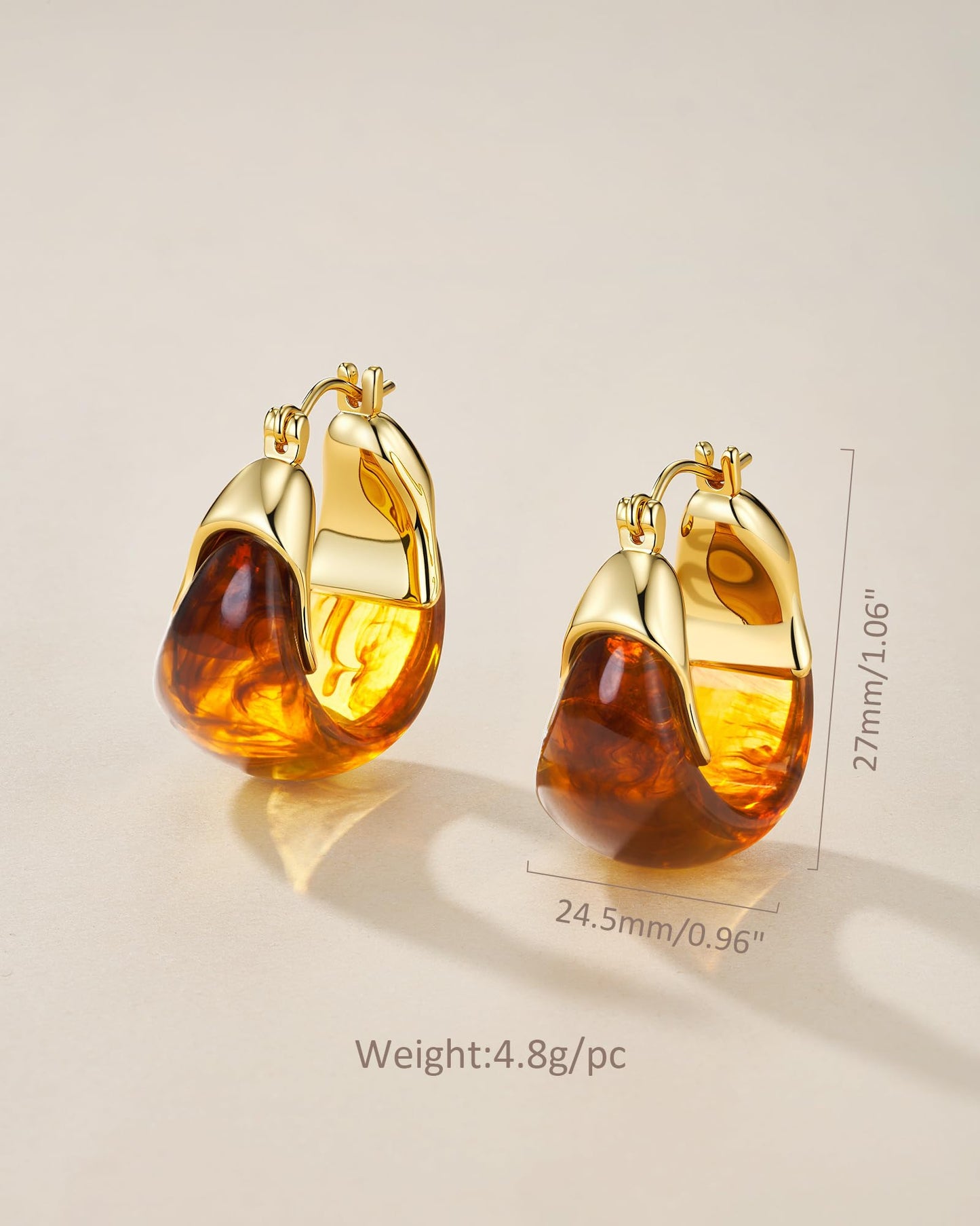 SNGIA Long Oval Chunky Dangle 18K Gold Plated Hoops with Colored Resin Gemstone Statement Earrings for Women, (Green, Brown, Light blue, Dark Blue), Bold Drop Handmade Exaggerated Irregular Trendy Bohemian Jewelry Gifts, Unique Dangling Teardrop Baroque S