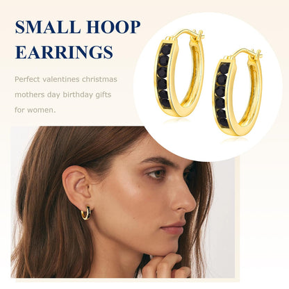 Channel Set Small Huggie Hoop Earrings Sterling Silver or 14K Gold Color,Lightweight Hypoallergenic CZ Diamond Chunky Hoop Earrings for Women