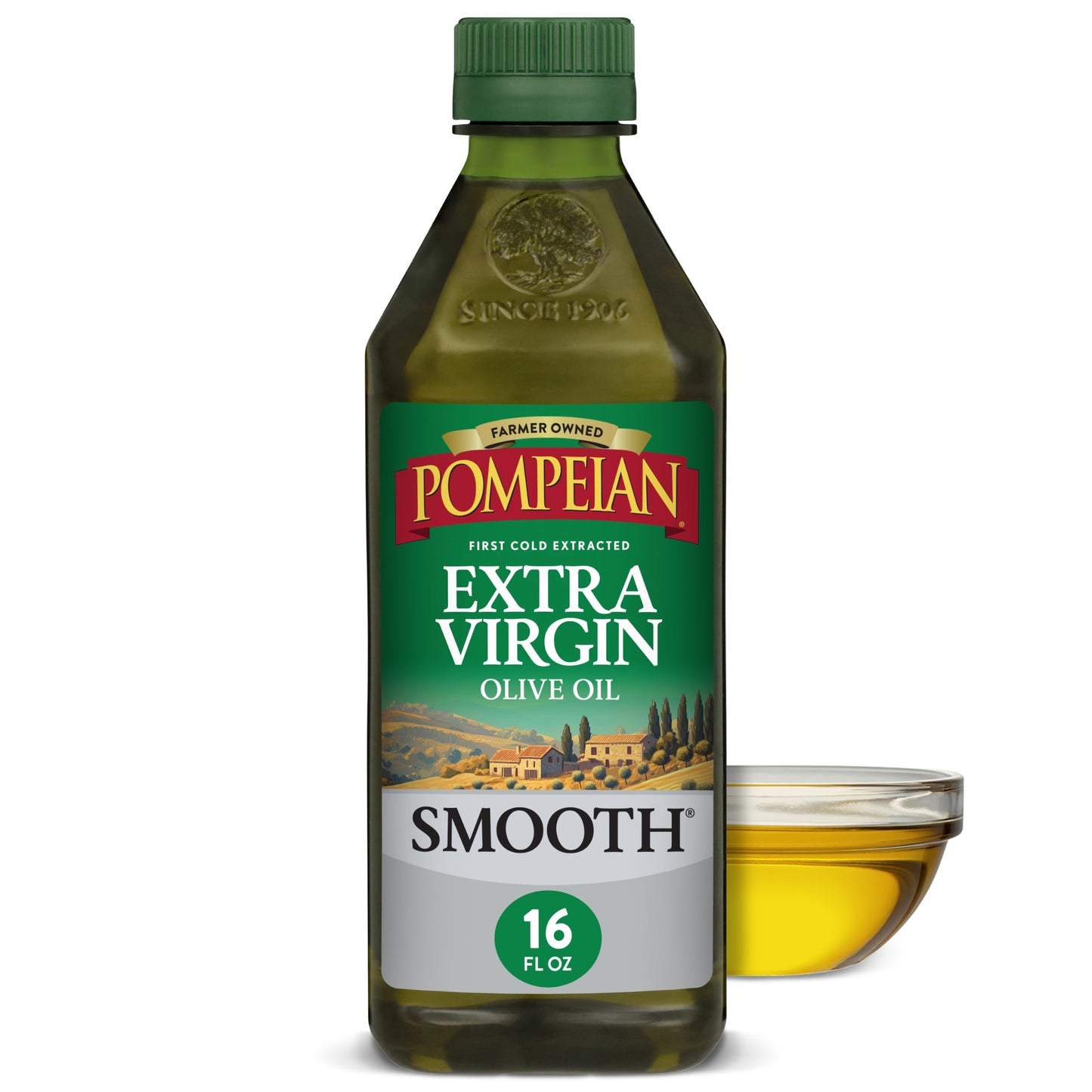 Pompeian Smooth Extra Virgin Olive Oil - 68 fl oz (2 L) First Cold Pressed Olive Oil for Cooking - Smooth Taste for Sauteing, Stir-Frying, and Baking - Value Size