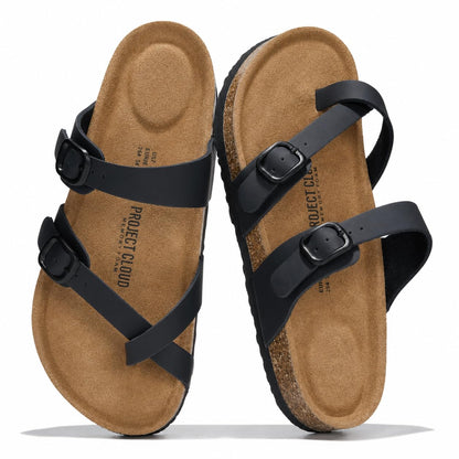 Project Cloud 100% Genuine Leather Womens Sandals -Lightweight Womens Slides Memory Foam Insole & Cork Footbed Sandals Women - Non-Slip Beach Essentials Summer Sandals for Women 2026 (Lian)