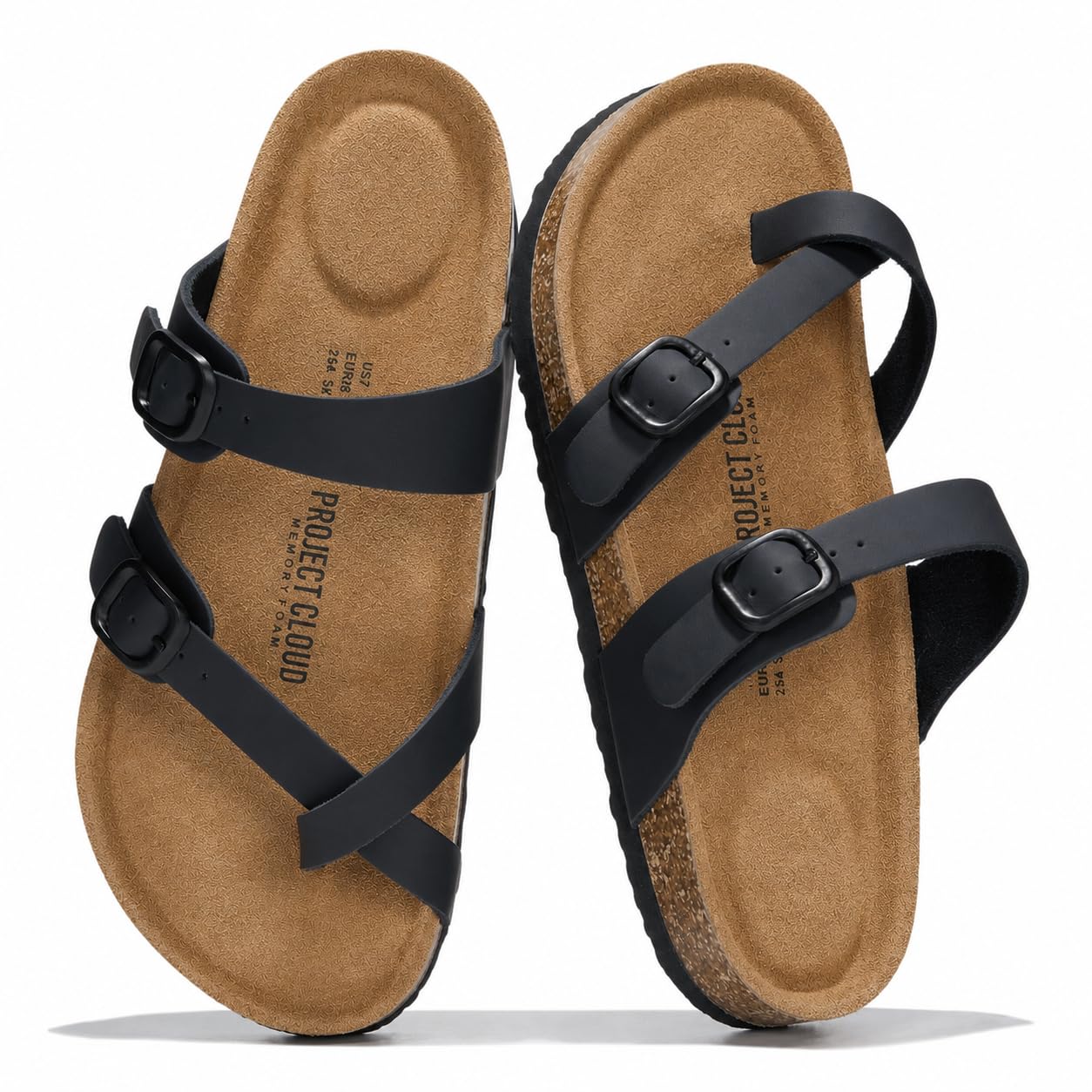 Project Cloud 100% Genuine Leather Womens Sandals -Lightweight Womens Slides Memory Foam Insole & Cork Footbed Sandals Women - Non-Slip Beach Essentials Summer Sandals for Women 2026 (Lian)