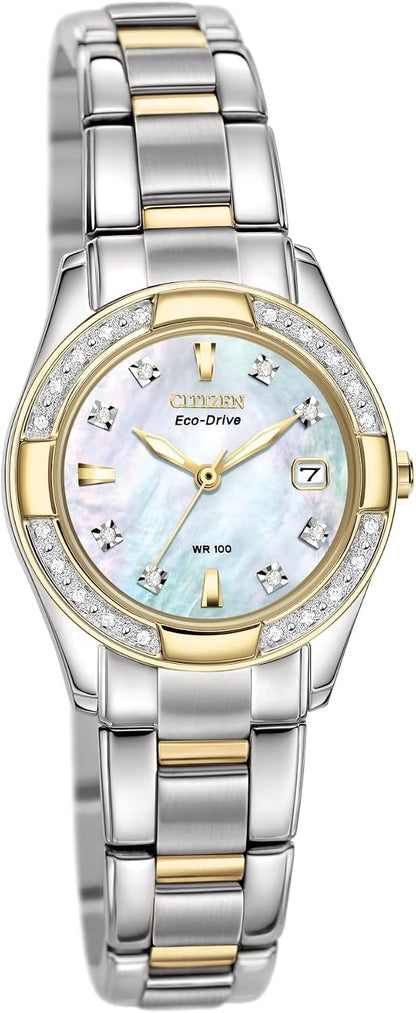 Citizen Women's Eco-Drive Dress Classic Diamond Watch in Two-Tone Stainless Steel, Mother of Pearl Dial (Model: EW1824-57D)
