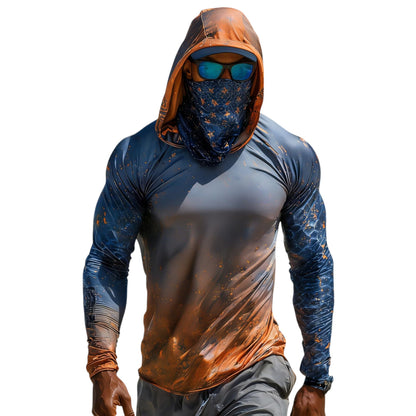 Sun Protection Shirts for Men UPF 100+ Long Sleeve Hoodie with Mask Shirts | Camouflage Outdoor Fishing Tees Cooling Raglan Shirts