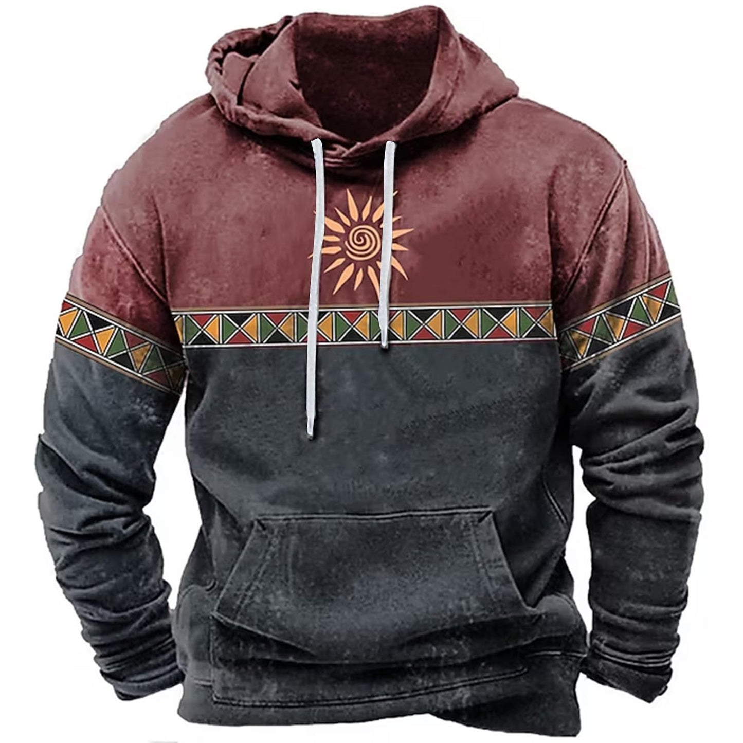 Men's Hooded Sweatshirt American Flag Print Long Sleeve Pullover Sweatshirt Vintage Tribal Aztec Graphic Hoodie Tops