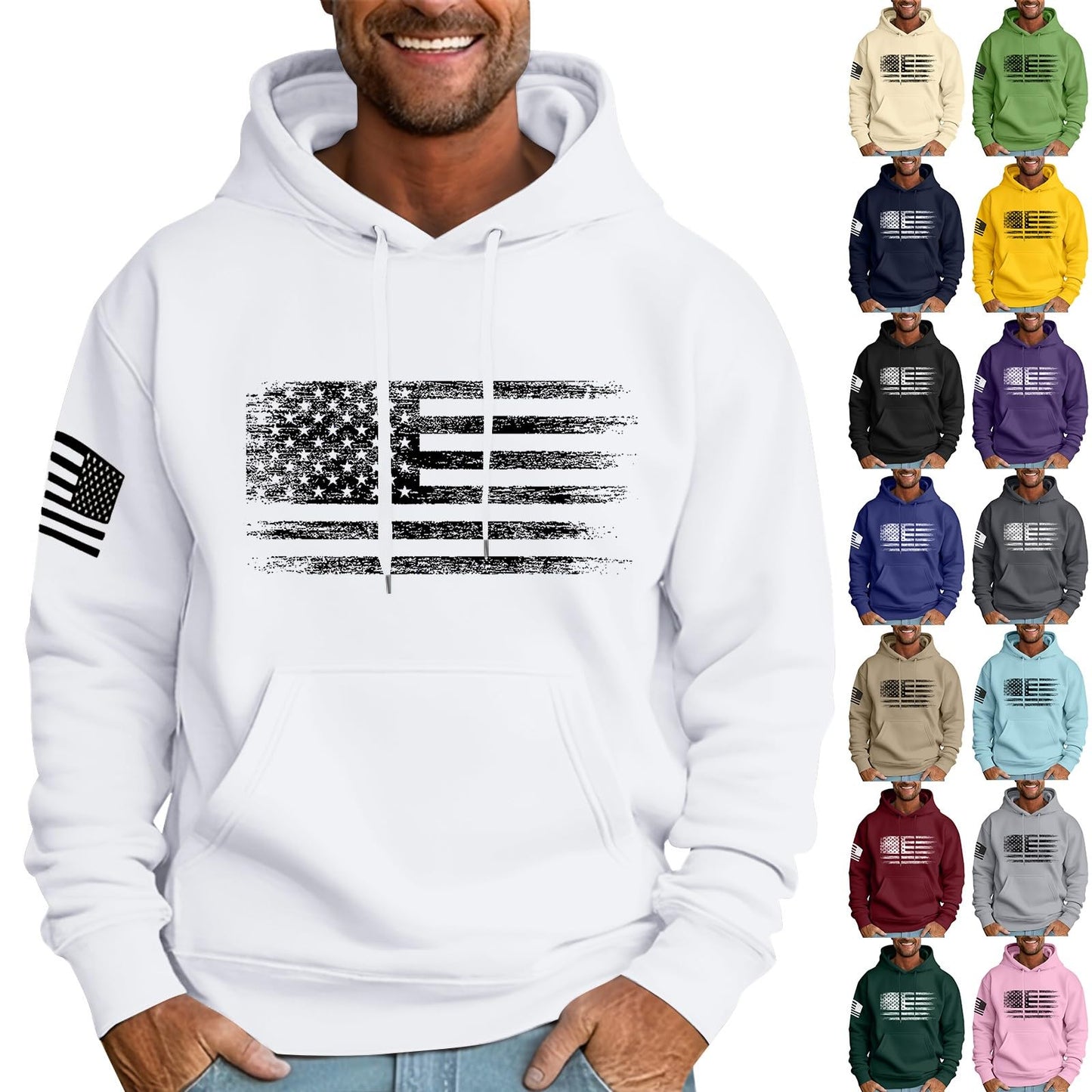 Ymosrh Mens Patriotic Hoodies USA Flag Print Hooded Sweatshirt Pullover Casual Fashion Hoodie, M-6XL