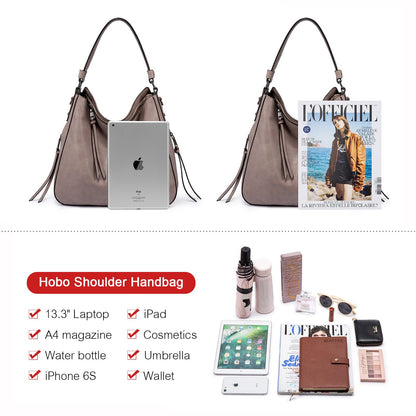 Realer Hobo Crossbody Bags for Women Designer Faux Leather Hobo Handbags Retro Large Size Shoulder Bag Bucket Purse