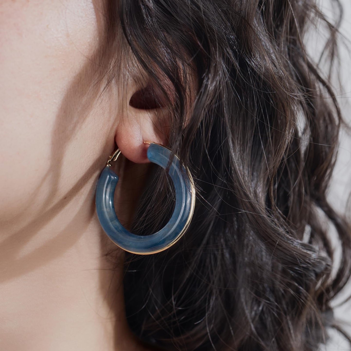Chunky Gold Resin Hoop Earrings Leverback Statement Huggie Hoops Dangle Drop Dressy Earring Prom Festival Vacation Jewelry for Women