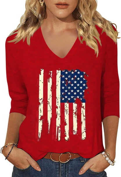 Womens V Neck Flowers Shirts Boho Floral Printed T-Shirt Vintage Graphic Tee Summer Casual Cute 3/4 Sleeve Tops