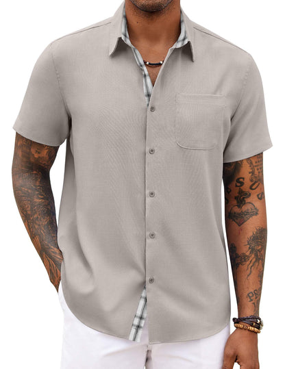 COOFANDY Men's Button Down Shirts Short Sleeve Casual Summer Beach Vacation Wedding Shirt with Pocket