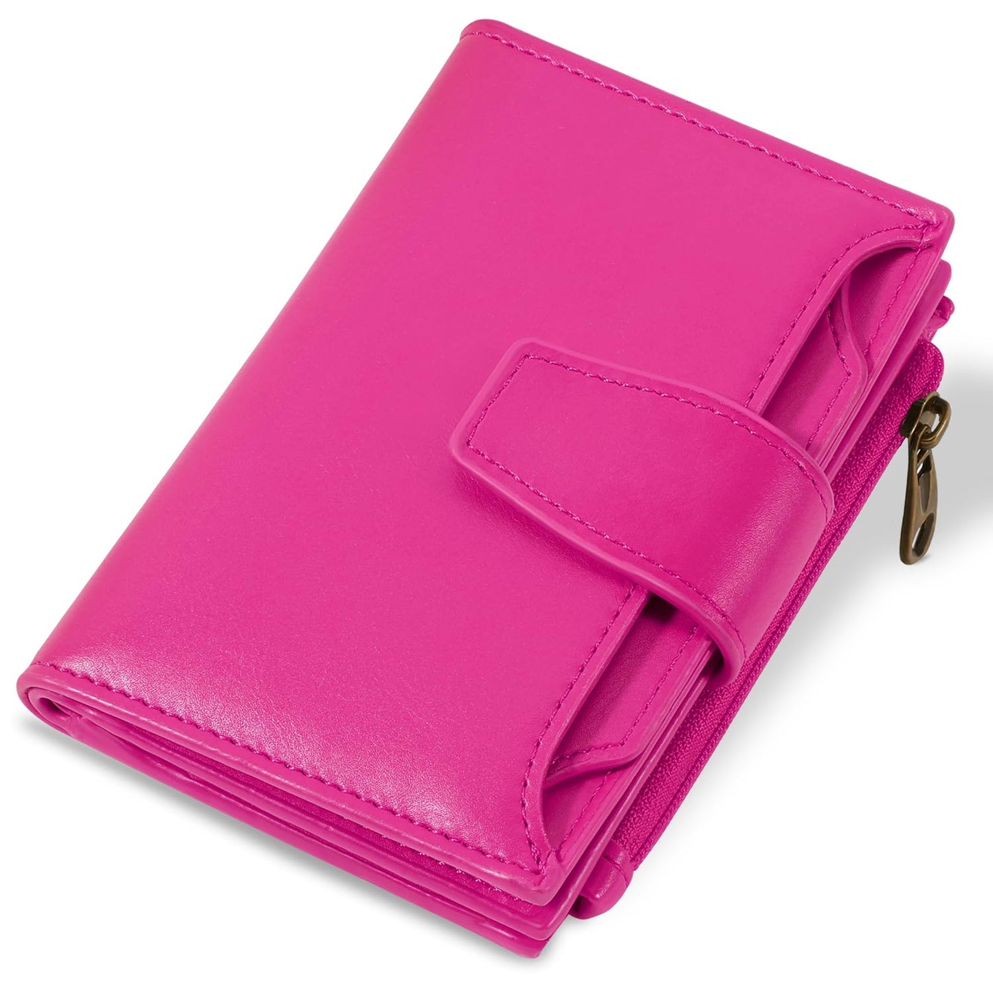 Airkit Small Wallet Women RFID Blocking Soft Leather Bifold Compact Card Holder Wallet for Women with Zipper Coin Pocket 4 ID Window