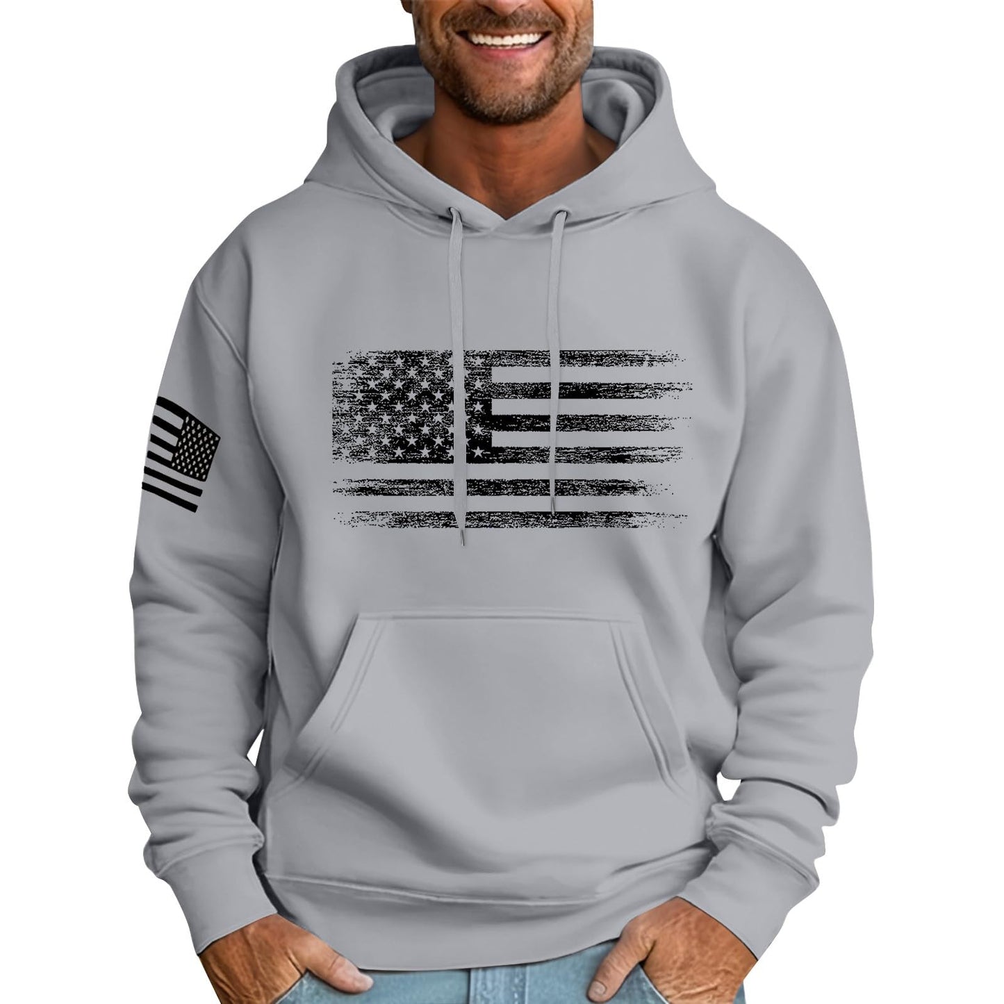 Ymosrh Mens Patriotic Hoodies USA Flag Print Hooded Sweatshirt Pullover Casual Fashion Hoodie, M-6XL