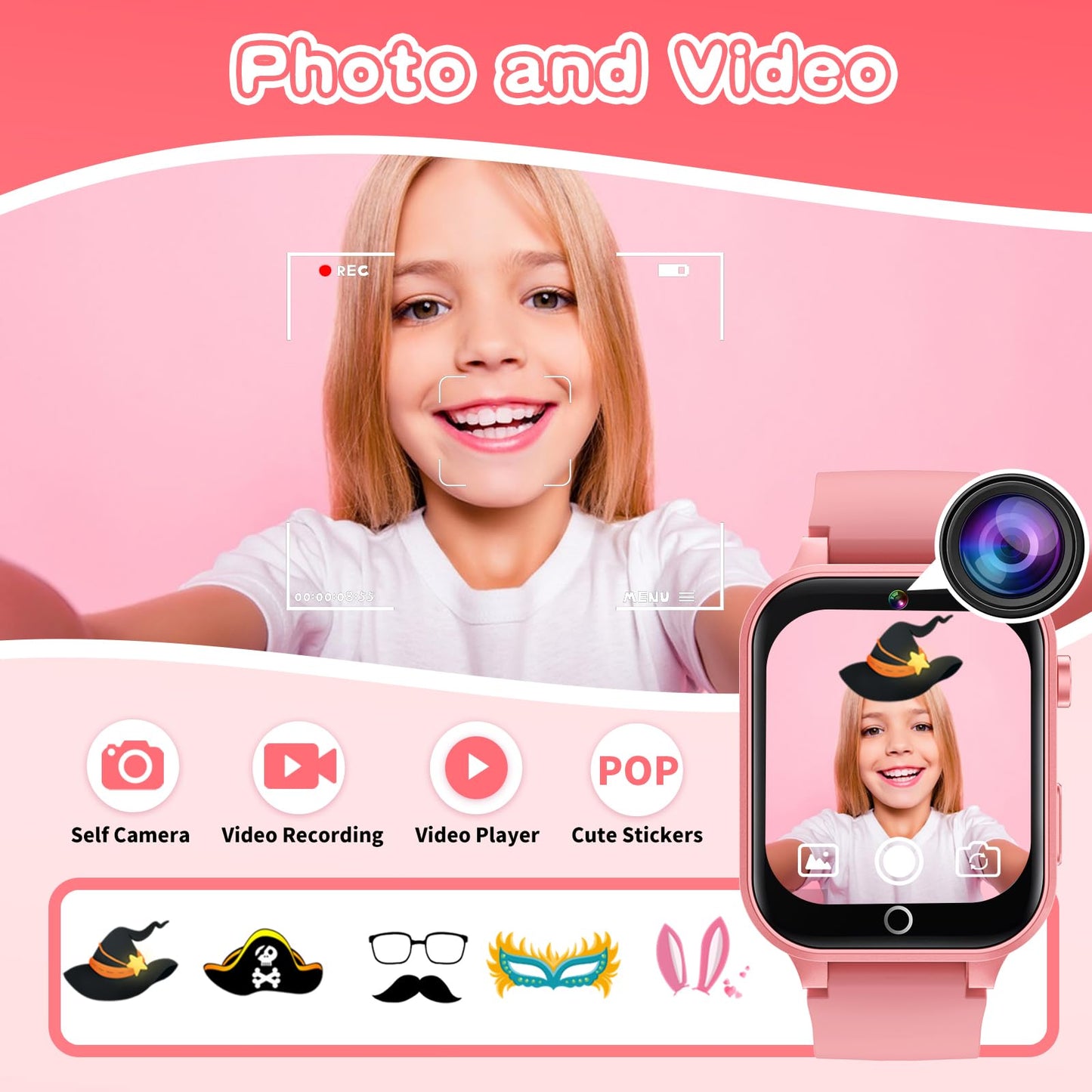 Kids Smart Watch Gift for Girls Age 5-12, 39 Games HD Touch Screen Watches with Video Camera Music Player Pedometer Flashlight 12/24 hr Educational Toys Birthday Gifts for Girls Ages 7 8 9 10