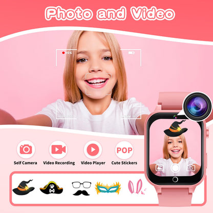 Kids Smart Watch Gift for Girls Age 5-12, 39 Games HD Touch Screen Watches with Video Camera Music Player Pedometer Flashlight 12/24 hr Educational Toys Birthday Gifts for Girls Ages 7 8 9 10