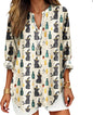 Womens Bohemian Print Tunic Top Cotton Blend V Neck Long Sleeve Loose Fit Casual Blouse for Summer Beach Vacation