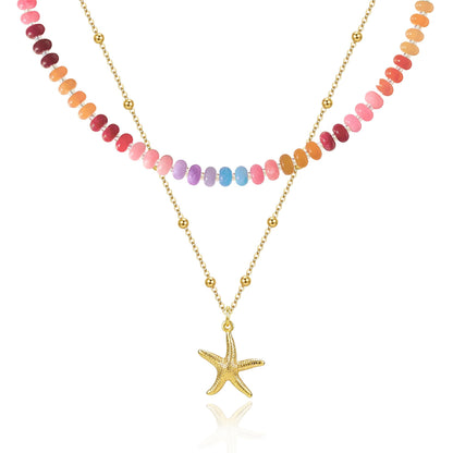 Zeffy Shell Necklace for Women,14K Gold Plated Layered Starfish Conch SeaShell Pearl Pendant Charm Necklace Stack Waterproof Dainty Beach Jewelry for Summer Vacation