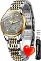 OLEVS Womens Automatic Watches Gold Classic Diamond Ladies Self Winding Mechanical Two Tone Stainless Steel Wrist Watch Date