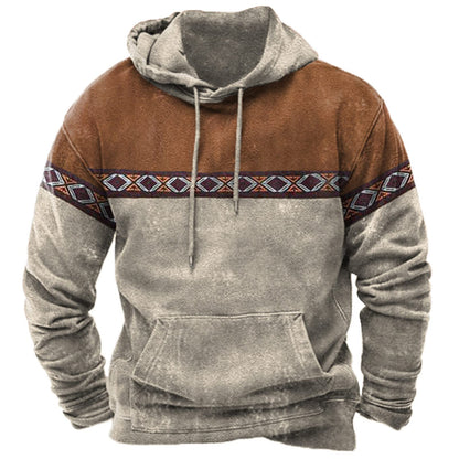 Men's Hooded Sweatshirt American Flag Print Long Sleeve Pullover Sweatshirt Vintage Tribal Aztec Graphic Hoodie Tops