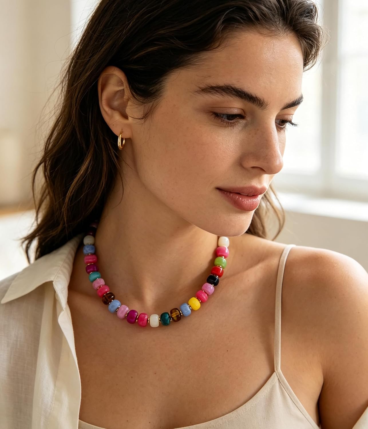 Chunky Beaded Choker Necklace for Women Summer Beach Acrylic Beads Necklaces Trendy Boho Statement Colorful Necklace Jewelry Accessories