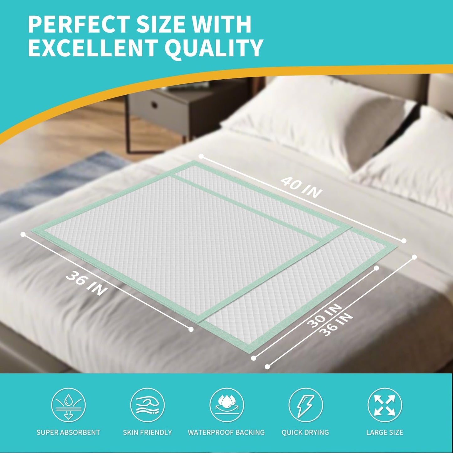 MILDPLUS Disposable Bed Pads 40"X40" 50pcs Extra Large Pee Pads for Incontinence 140 Gram Heavy Duty Super Absorbent Underpads Waterproof Chucks Pads for Adults, Elderly or Pets [100x100CM]