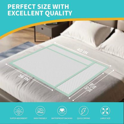 MILDPLUS Disposable Bed Pads 40"X40" 50pcs Extra Large Pee Pads for Incontinence 140 Gram Heavy Duty Super Absorbent Underpads Waterproof Chucks Pads for Adults, Elderly or Pets [100x100CM]