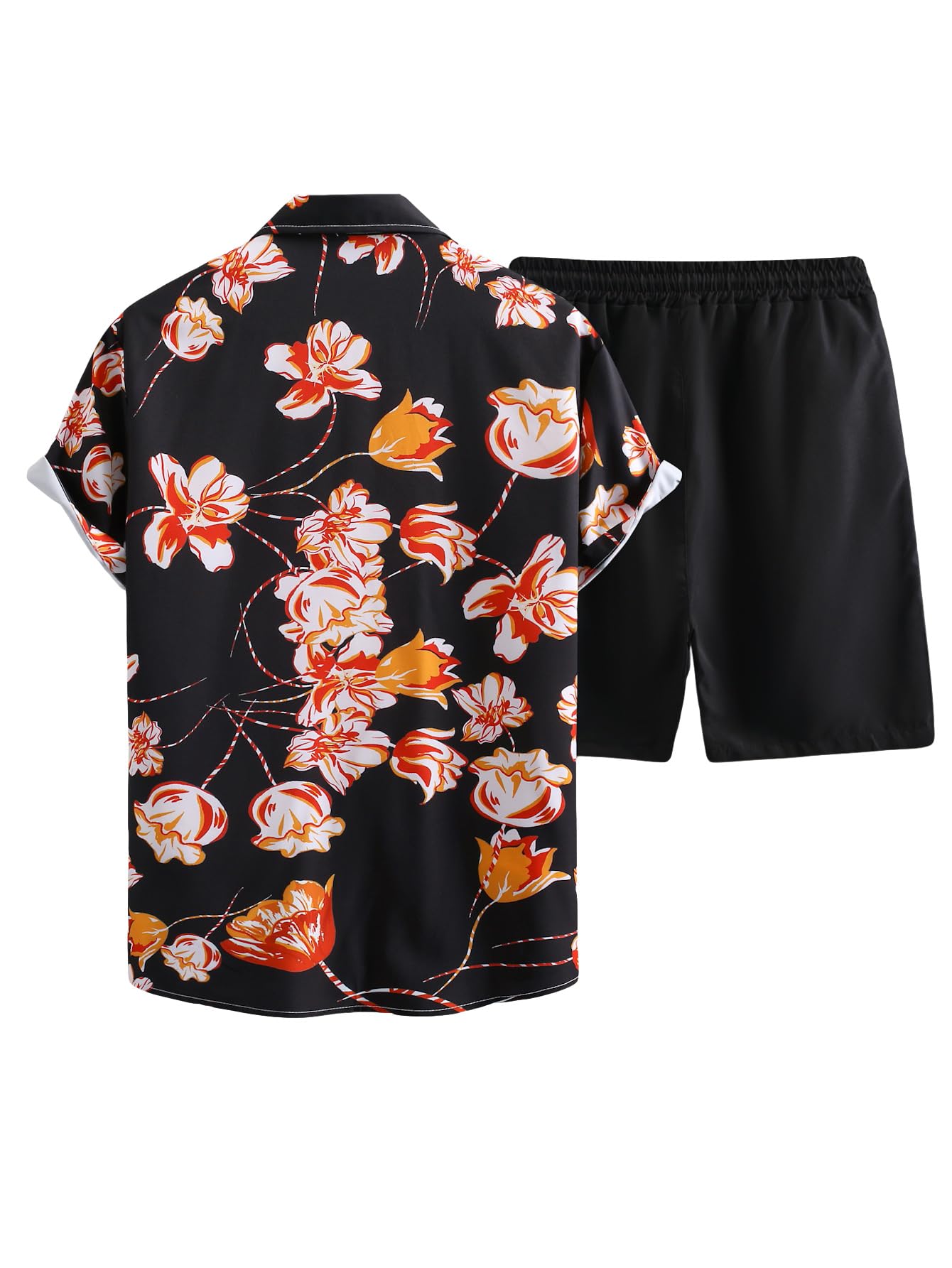 GORGLITTER Men's Vacation Beach Cruise Summer Outfits 2 Piece Shorts Set Hawaiian Button Down Shirt and Shorts