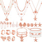 Tondiamo 23 Pcs Seashell Starfish Jewelry Set Boho Summer Beach Mermaid Accessories Layered Charm Necklace Earrings Studs Bracelets Rings for Women Holiday Vacation Wedding Party Gift