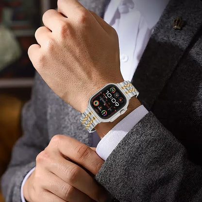 Seven Band Solid Stainless Steel for Apple Watch for Women | Compatible with Apple Watch Band 42mm/41mm/40mm/38mm, Metal Strap for Iwatch Series 11-1/SE 1-3 Women and Men, Gold Silver.
