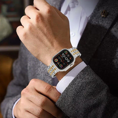 Seven Band Solid Stainless Steel for Apple Watch for Women | Compatible with Apple Watch Band 42mm/41mm/40mm/38mm, Metal Strap for Iwatch Series 11-1/SE 1-3 Women and Men, Gold Silver.