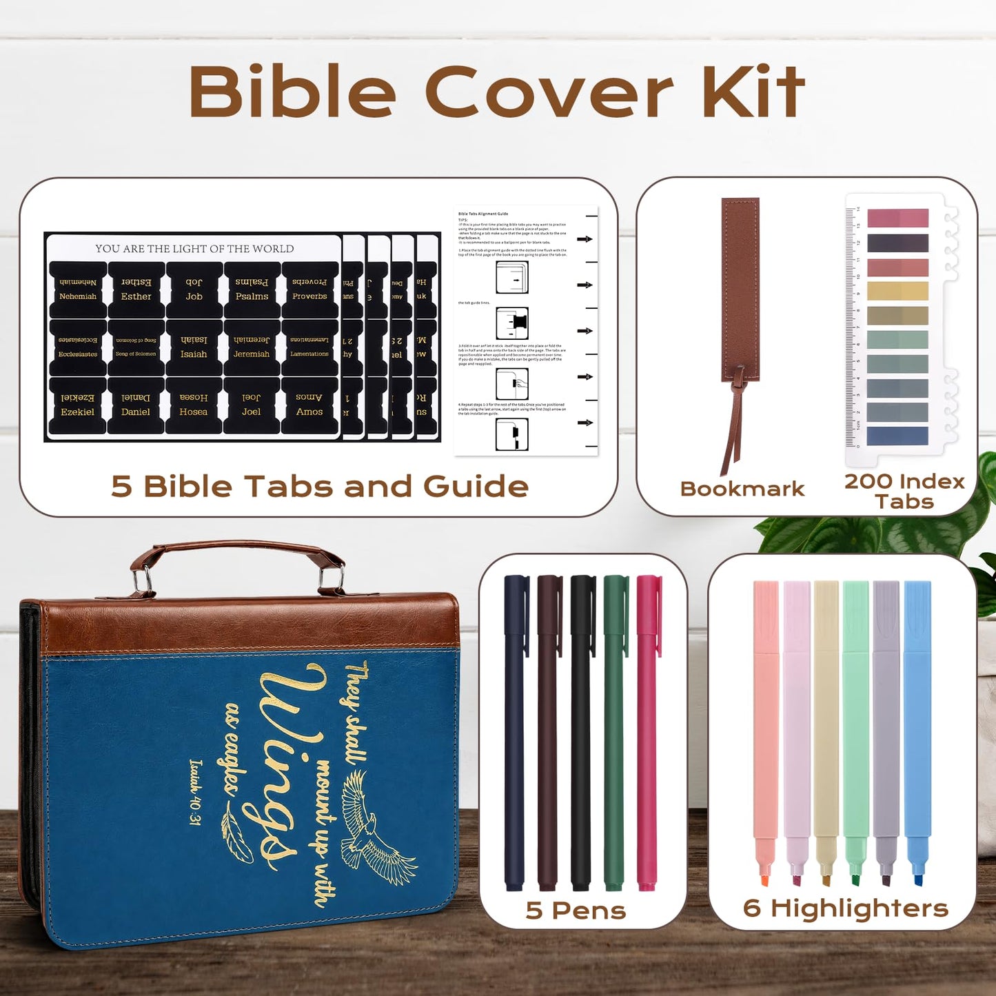 XKDOUS 20 Pcs Bible Case Set with Tabs, Pens, Study Supplies Carrier Holder Portable Men's Bible Bag Church Book Leather Cover Father Day Christian Gift for Dad, Mom, Men, Women