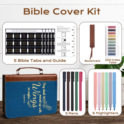 XKDOUS 20 Pcs Bible Case Set with Tabs, Pens, Study Supplies Carrier Holder Portable Men's Bible Bag Church Book Leather Cover Father Day Christian Gift for Dad, Mom, Men, Women