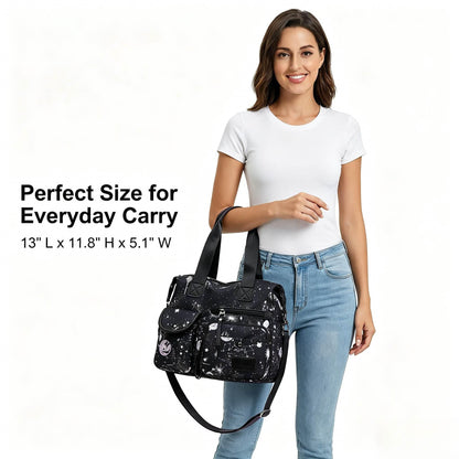 Tote Bag for Women,Multi Pockets Shoulder Handbag,Nurse Bag for Work,Large Cross body Purse,Fashion Nylon Top Handle Satchel