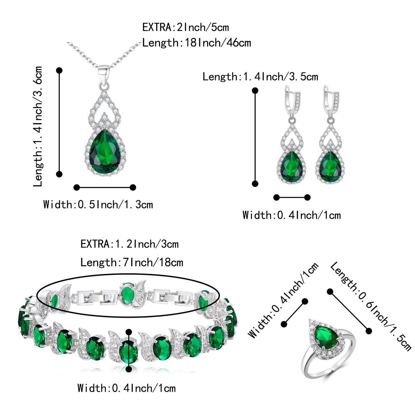 BriLove Wedding Jewelry Set for Women Bride Bridesmaid | Gorgeous Cubic Zirconia Teardrop Necklace Earrings Bracelet Adjustable Ring Jewelry Gift for Birthday/Anniversary