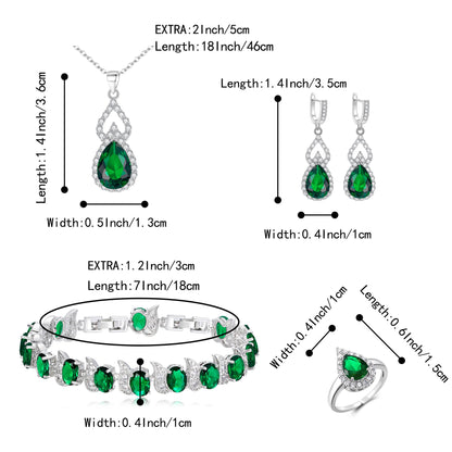 BriLove Wedding Jewelry Set for Women Bride Bridesmaid | Gorgeous Cubic Zirconia Teardrop Necklace Earrings Bracelet Adjustable Ring Jewelry Gift for Birthday/Anniversary