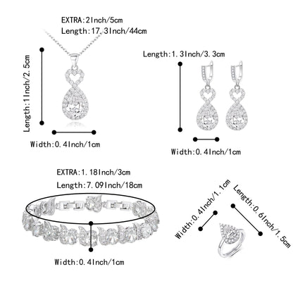 BriLove Wedding Jewelry Set for Women Bride Bridesmaid | Gorgeous Cubic Zirconia Teardrop Necklace Earrings Bracelet Adjustable Ring Jewelry Gift for Birthday/Anniversary