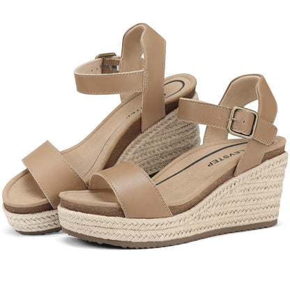 Women's Orthopedic Wedge Sandals: Arch Support Genuine Leather Platform Espadrilles - Comfortable Open Toe Casual Summer Sandals