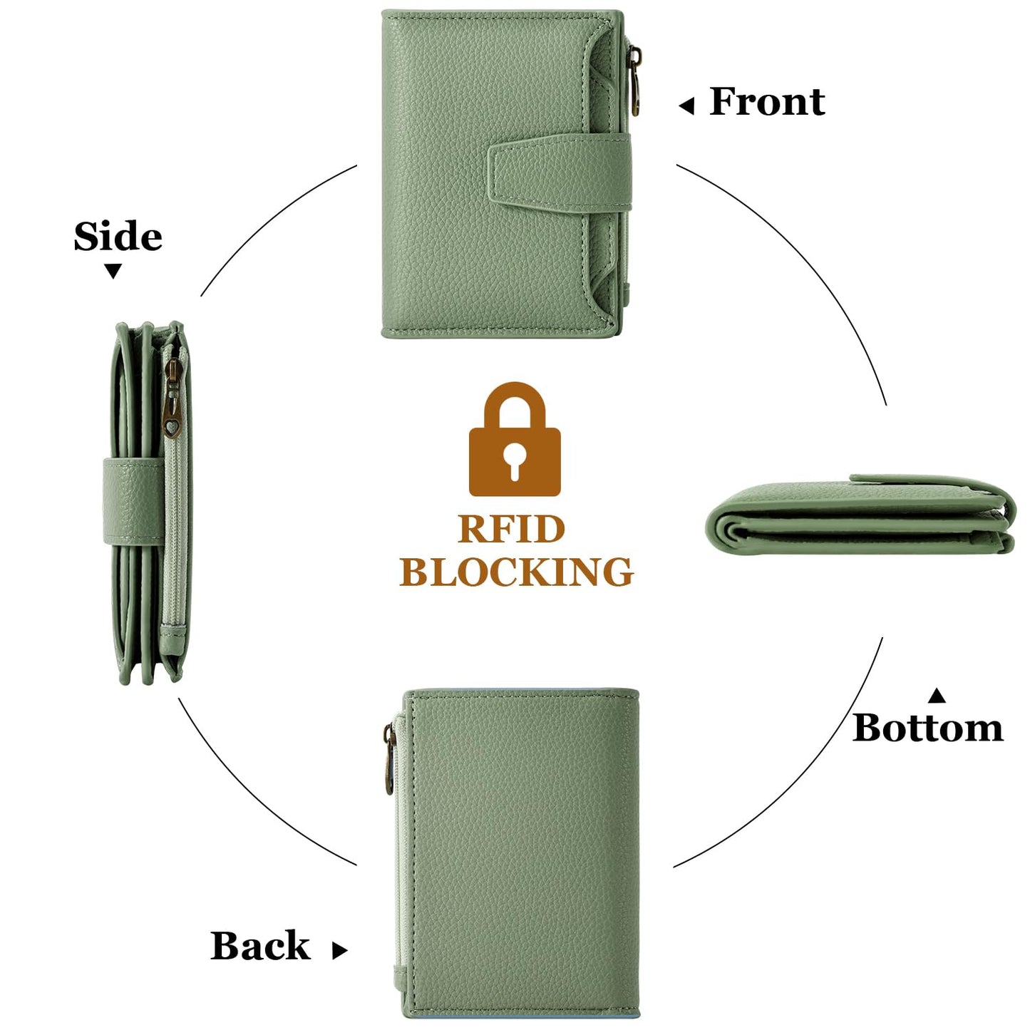Airkit Small Wallet Women RFID Blocking Soft Leather Bifold Compact Card Holder Wallet for Women with Zipper Coin Pocket 4 ID Window