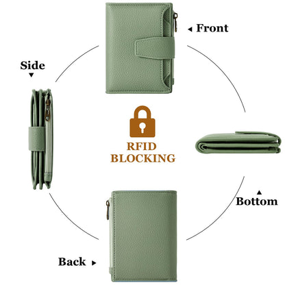 Airkit Small Wallet Women RFID Blocking Soft Leather Bifold Compact Card Holder Wallet for Women with Zipper Coin Pocket 4 ID Window