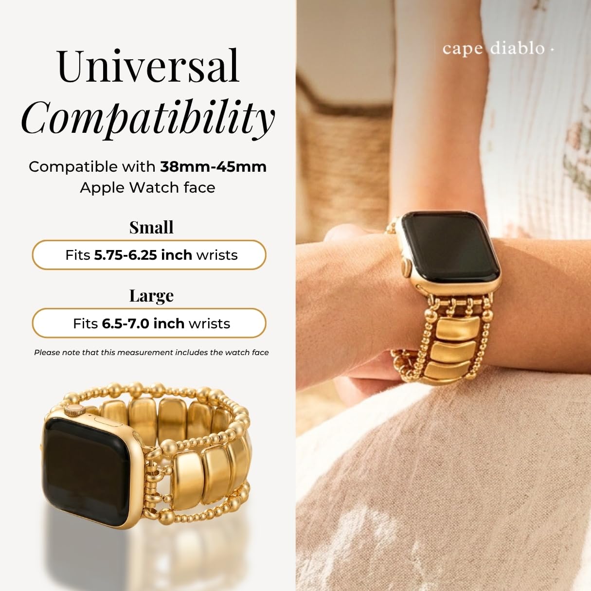 Cape Diablo Handmade Gemstone Watch Band for Women Compatible with Apple Watch 38mm 40mm 41mm 42mm 44mm 45mm, Boho Stretchable Strap Fits for iWatch Series 11/10/9/8/7/6/5/4/3/2/1 SE 3/2/1