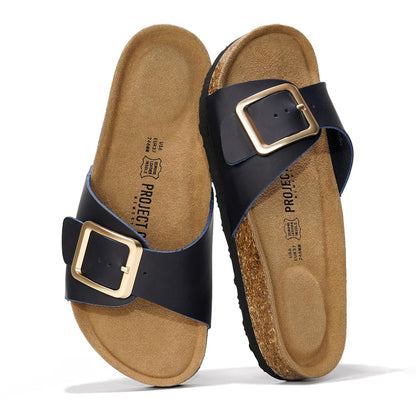 Project Cloud 100% Genuine Leather Sandals Women Dressy Beach Essentials Slides for Women Footwear - Lightweight with Memory Foam Insole Sandals for Women 2026 - Womens Slides
