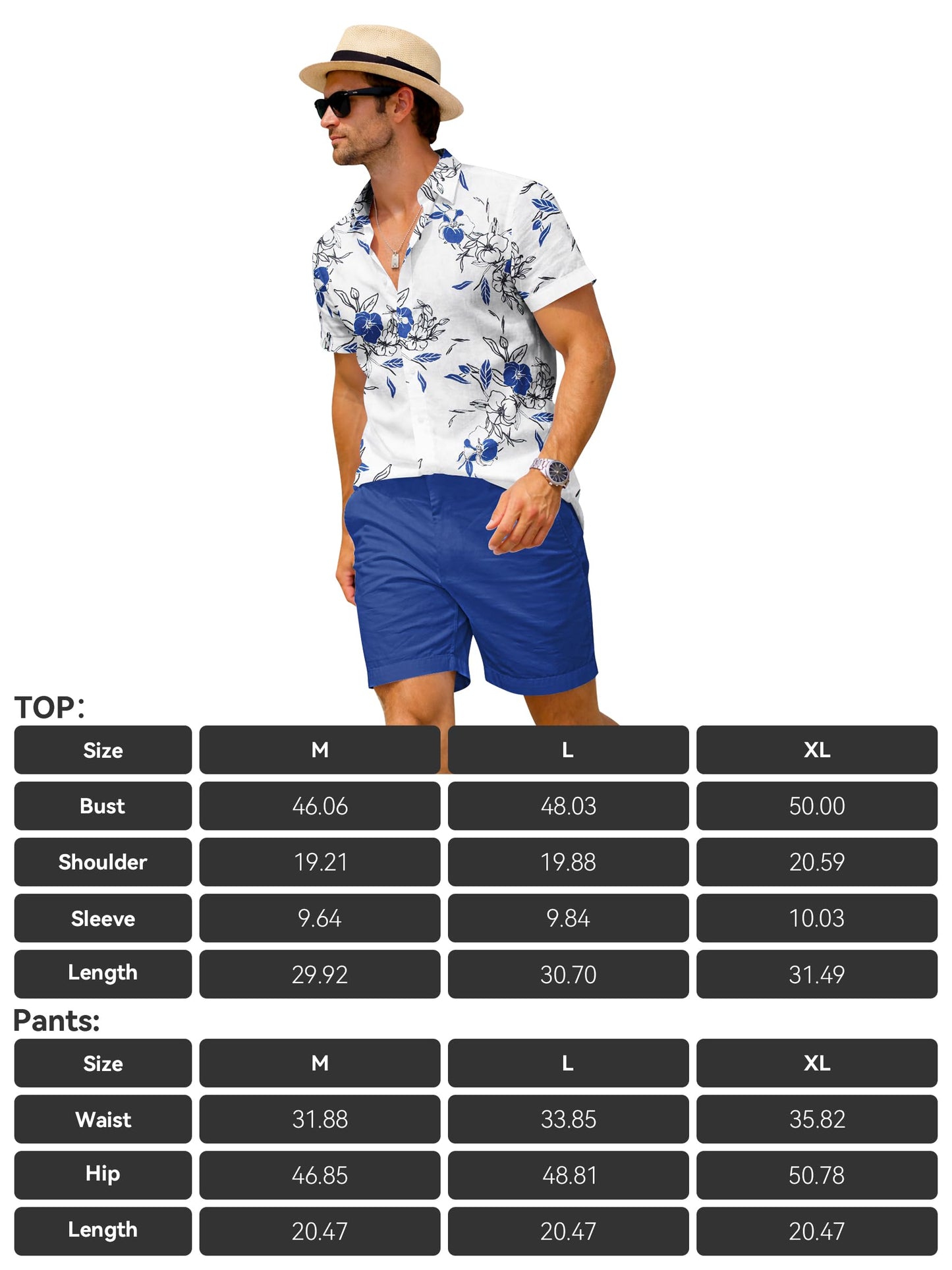 Yoimira Men's Summer Outfits 2 Piece Short Sets Hawaiian Floral Button Down Shirt and Shorts Vacation Beach Cruise Set