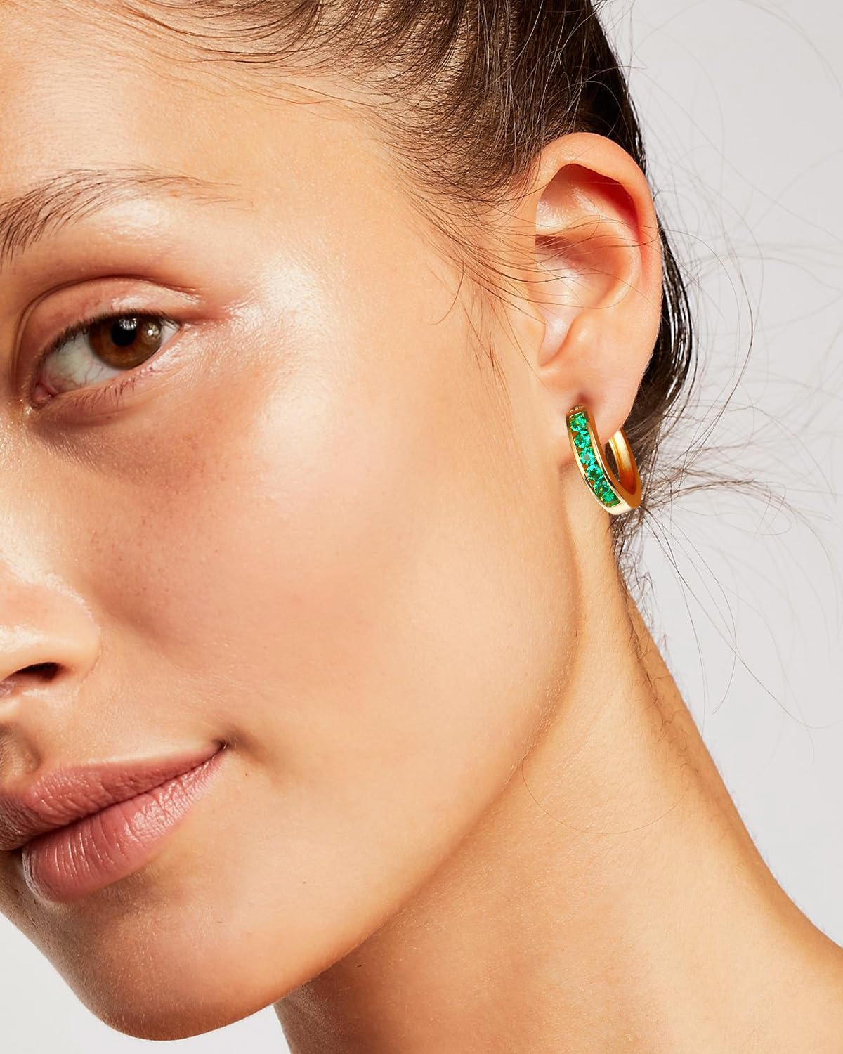 14K Gold Plated/925 Sterling Silver Birthstone Hoop Earrings for Women | 18mm Created Gemstone Hoops,Hypoallergenic and Lightweight,Birthday Mother's Day Jewelry(with Gift Box)