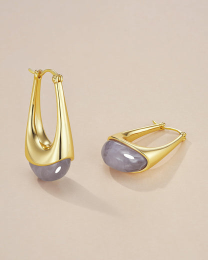 SNGIA Long Oval Chunky Dangle 18K Gold Plated Hoops with Colored Resin Gemstone Statement Earrings for Women, (Green, Brown, Light blue, Dark Blue), Bold Drop Handmade Exaggerated Irregular Trendy Bohemian Jewelry Gifts, Unique Dangling Teardrop Baroque S