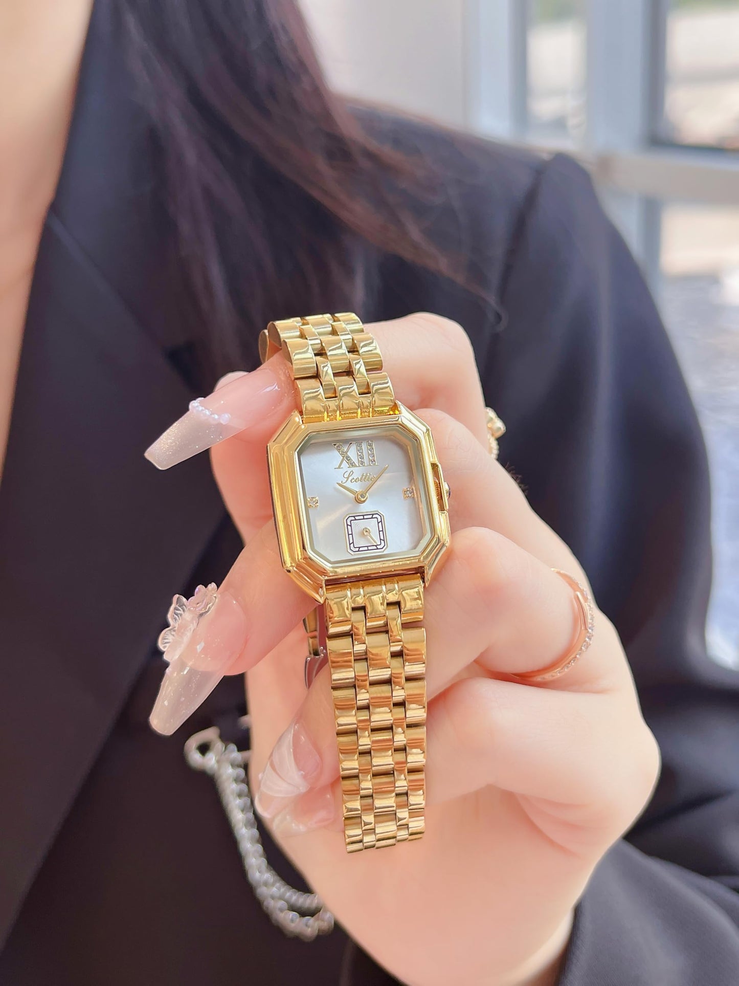 LOREO Luxury Dress Women's Leather Watch Square Dial Diamond Lady's Waterproof Elegant Analog Quartz Bracelet Watch
