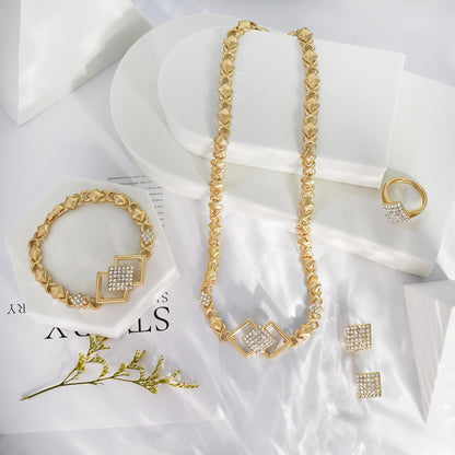 SYHOL Gold Jewelry Sets for Women 18K Gold/Silver Filled Jewelry Necklace Set Wedding Bridal Fashion Jewelry Sets Women Accessories Bracelets Earrings and Rings Sweetheart Gifts