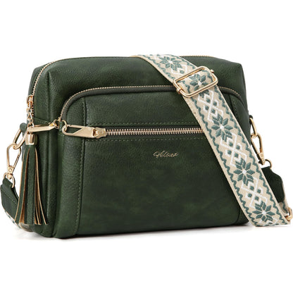 Small Leather Crossbody Bags for Women Anti theft Purses and Handbag Shoulder Hangbag with Wide Strap Tassel