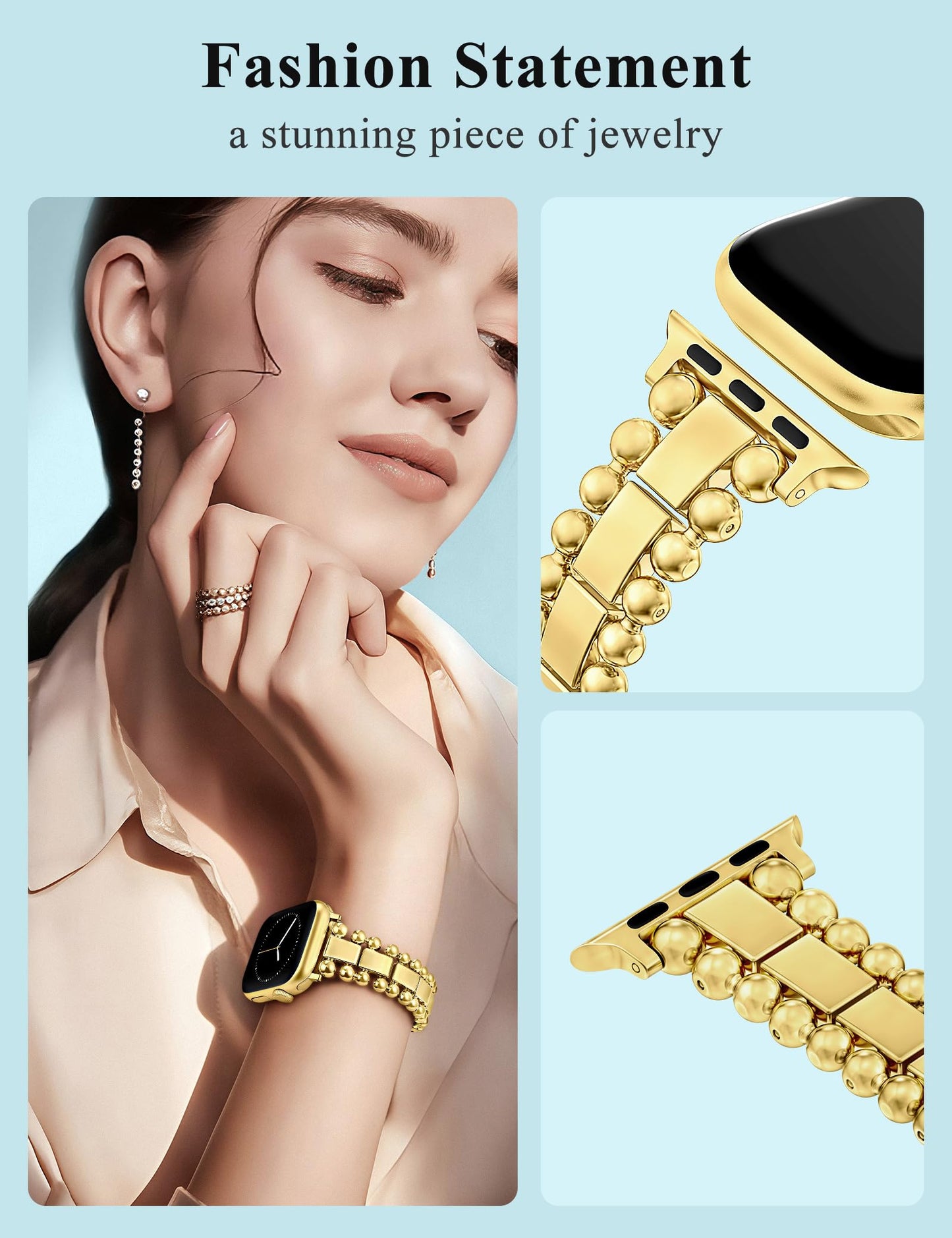 TOYOUTHS Beaded Bracelet Compatible with Apple Watch Bands 38/40/41/42/44/45/46/49mm Women, Dressy Fancy Stainless Steel Metal Elegant Jewelry Strap for iWatch Series 11 10 9 8 7 6 5 4 Ultra/SE 3 2 1