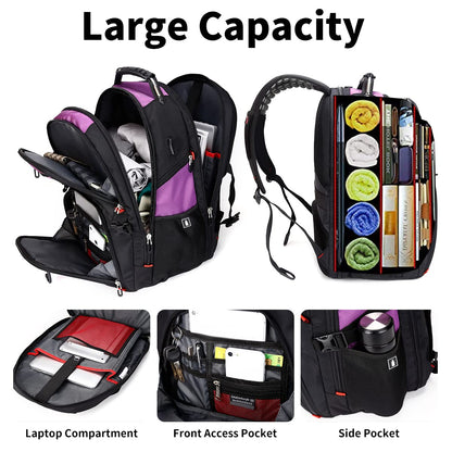 SHRRADOO Extra Large 50L Travel Laptop Backpack with combination lock,High School College Backpack Airline Approved Business Work Bag Fit 17 Inch Laptops for Men Women,Black
